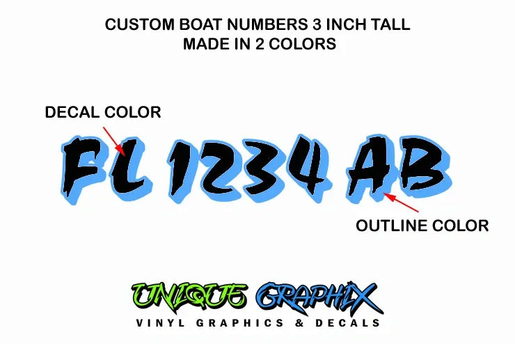 Custom Boat Vessel Registration Number 1 pair Custom letters and colors for boat and personal watercraft choose from 14 different fonts