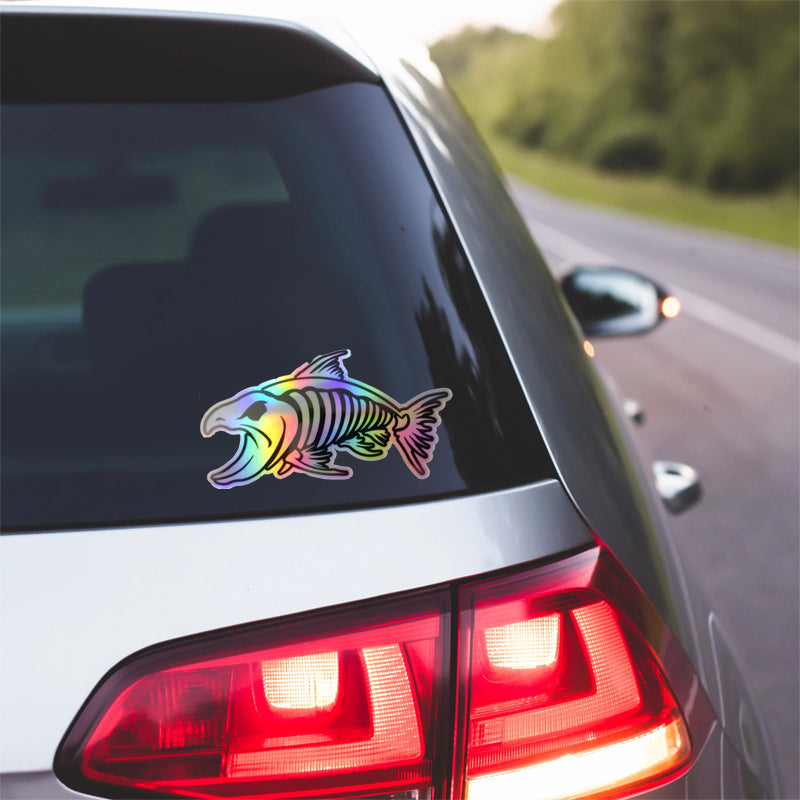 Bone Fish Skull Fishing Decal Holographic Decal Window Car Truck Boat Sticker