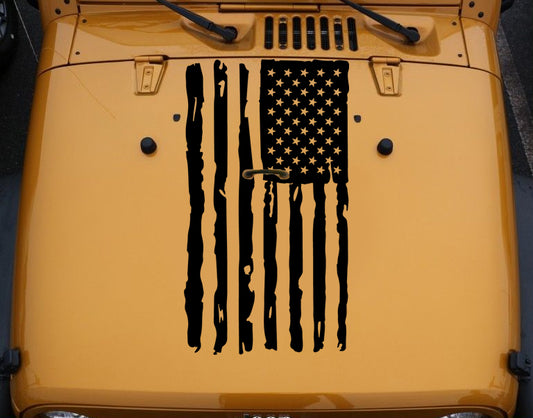 Distressed Flag Hood Decal Compatible with all Jeep Wranglers CJ TJ YJ JK JL JKU image 0