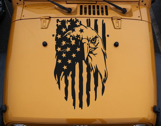 Distressed Flag Hood Decal with Eagle Compatible with all Jeep Wranglers image 0
