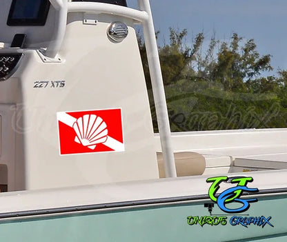 Diver Down Dive Flag Sea Shell Decal for Diving Cup Cooler Boat Car Window Bumper