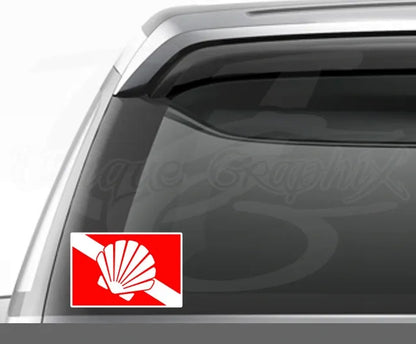Diver Down Dive Flag Sea Shell Decal for Diving Cup Cooler Boat Car Window Bumper