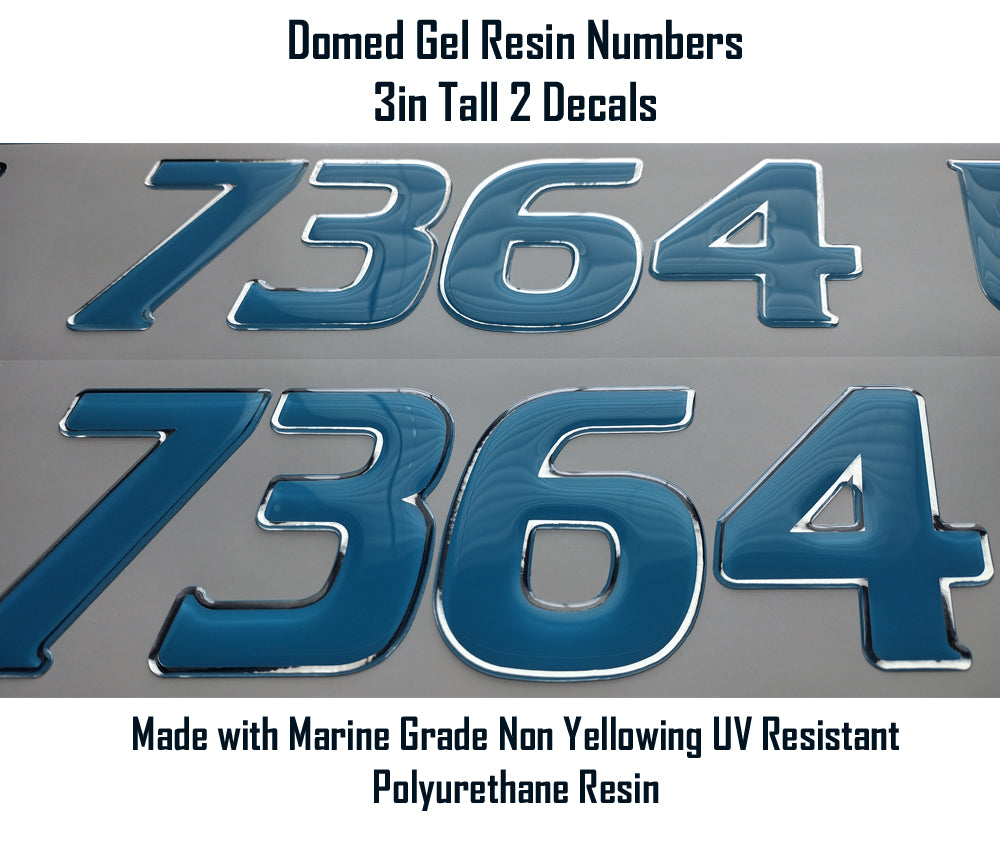 3D Domed Gel Letters for Boats PWC Registration Numbers Any Color Combination Domed Numbers