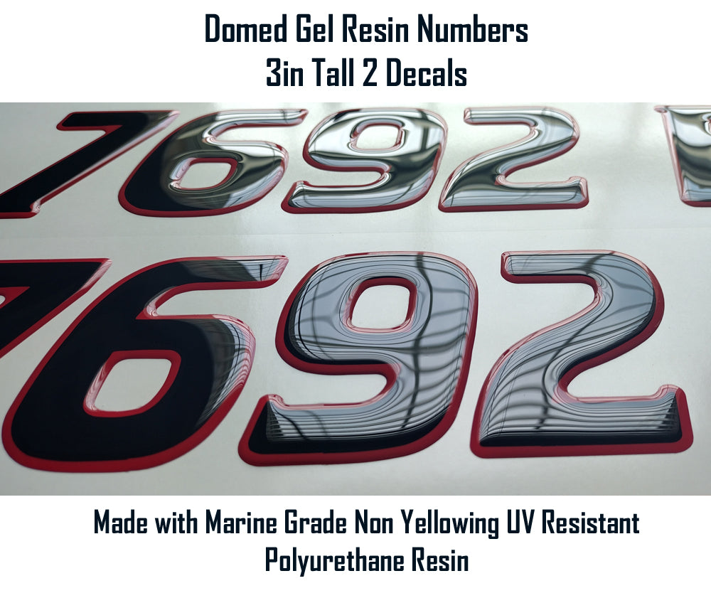 3D Domed Gel Letters for Boats PWC Registration Numbers Any Color Combination Domed Numbers