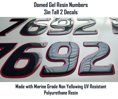 3D Domed Gel Letters for Boats PWC Registration Numbers Any Color Combination Domed Numbers