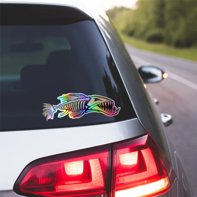 Bone Fish Skull Fishing Decal Holographic Decal Window Car Truck Sticker
