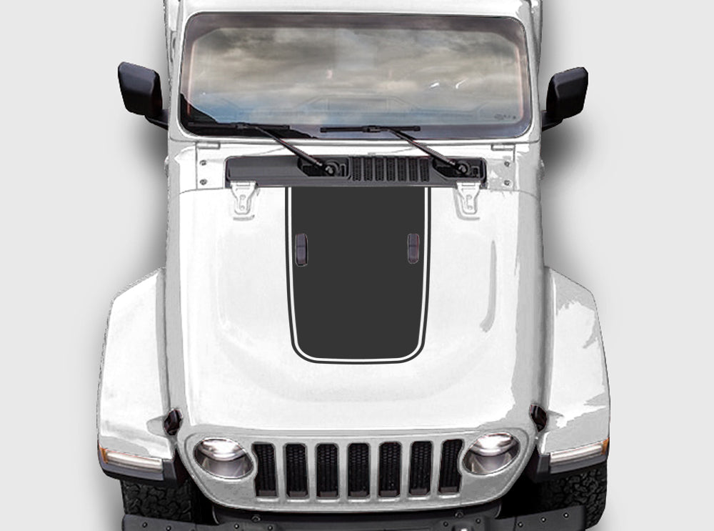 Hood Blackout Decal with outline fits Jeep Wrangler Gladiator JL JT 2018-2025