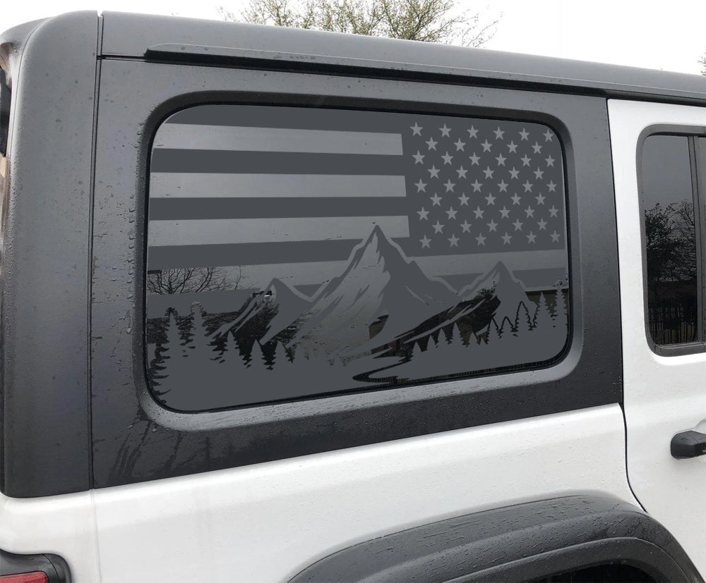 American Flag Mountain Window Graphic Decal for Jeep Wrangler JL 2018-2025