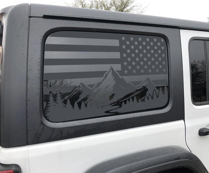 American Flag Mountain Window Graphic Decal for Jeep Wrangler JL 2018-2025