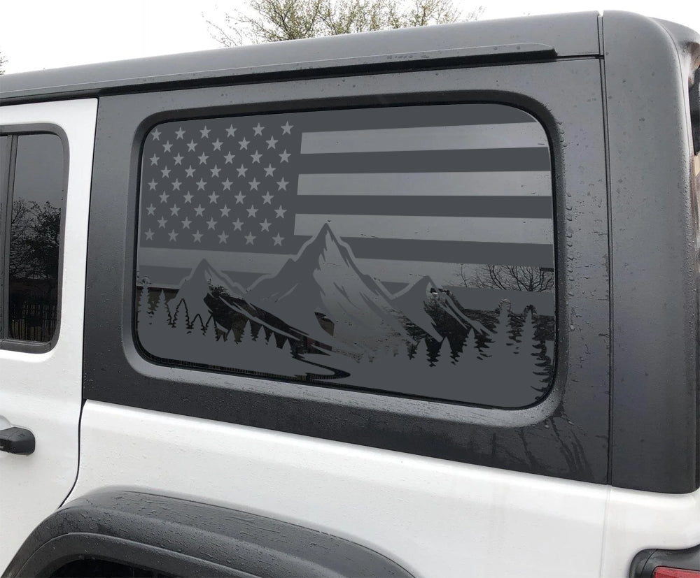 American Flag Mountain Window Graphic Decal for Jeep Wrangler JL 2018-2025