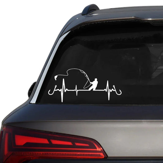 Love Heart Beat Sticker Fishing Decal for Car Truck Boat Window image 0
