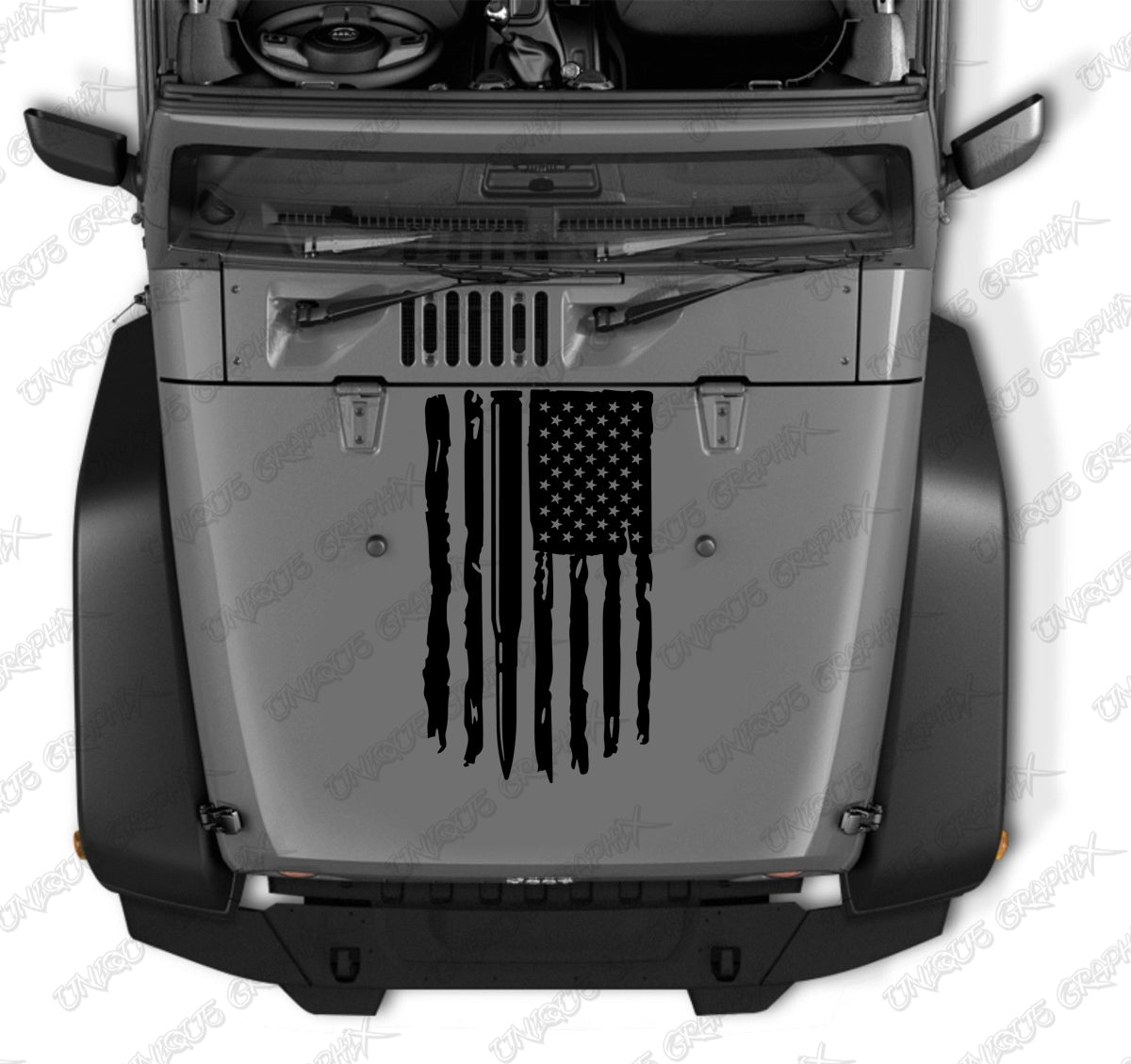 Distressed Flag Hood Decal with Bullet Compatible with all Jeep Wranglers image 1