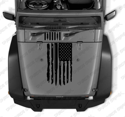 Distressed Flag Hood Decal with Bullet Compatible with all Jeep Wranglers image 1