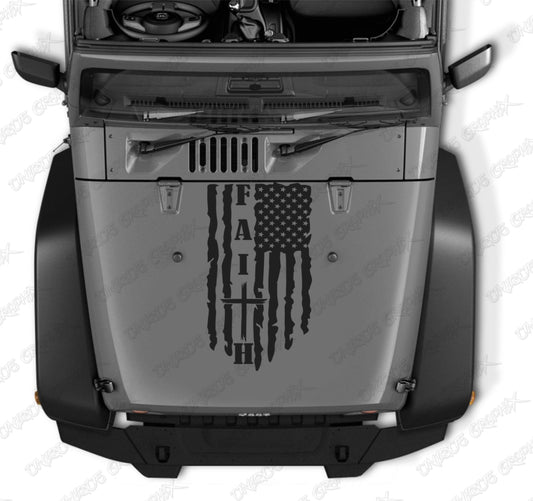 Distressed Flag Hood Decal Faith Compatible with all Jeep Wranglers Cars Trucks image 1