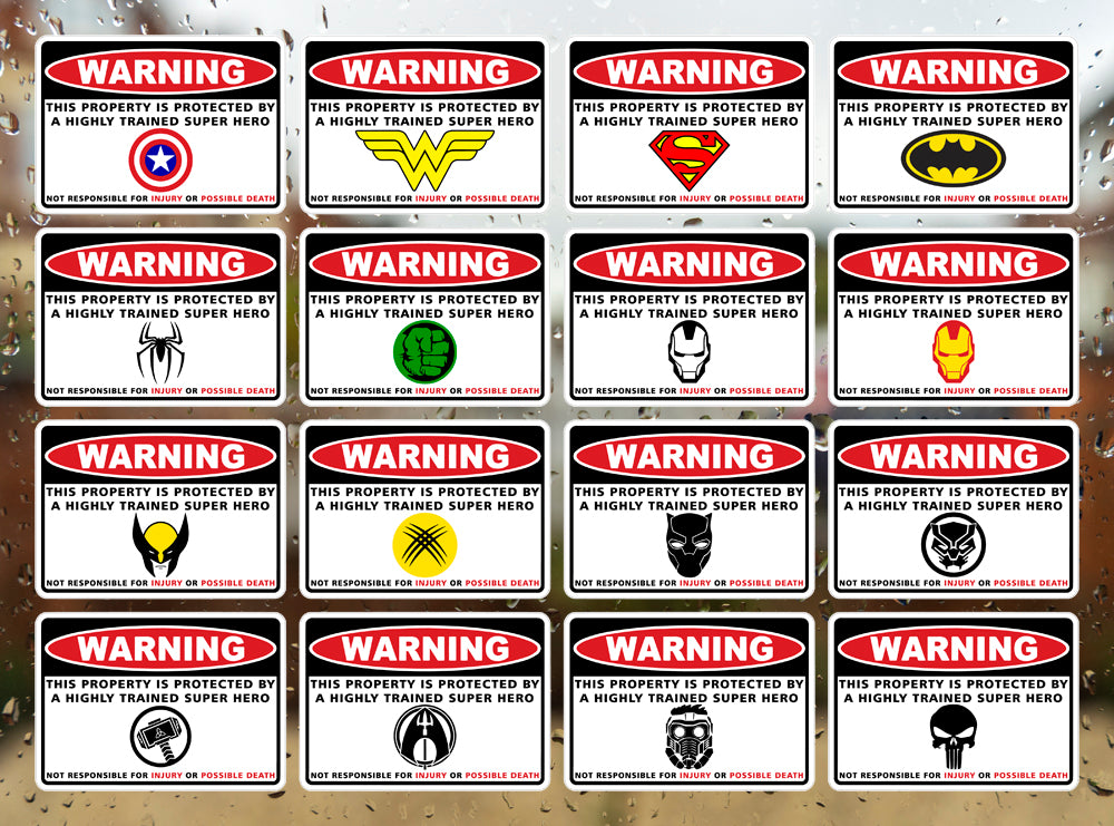 Warning Protected by Security Super Hero Decal Sticker Thick Rigid Vinyl Decal image 4