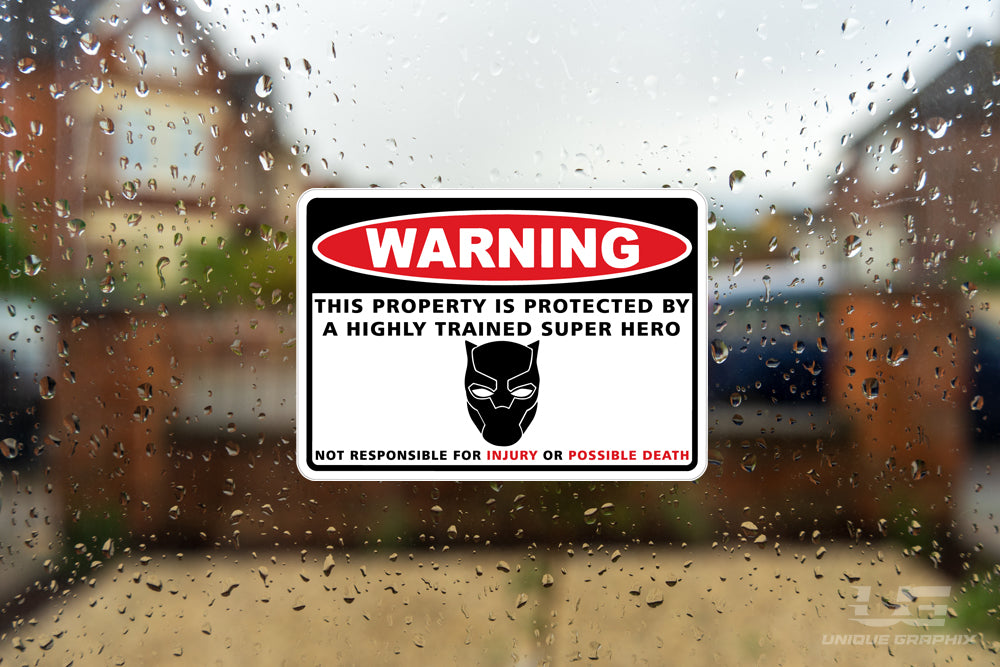Warning Protected by Security Super Hero Decal Sticker Thick Rigid Vinyl Decal image 5