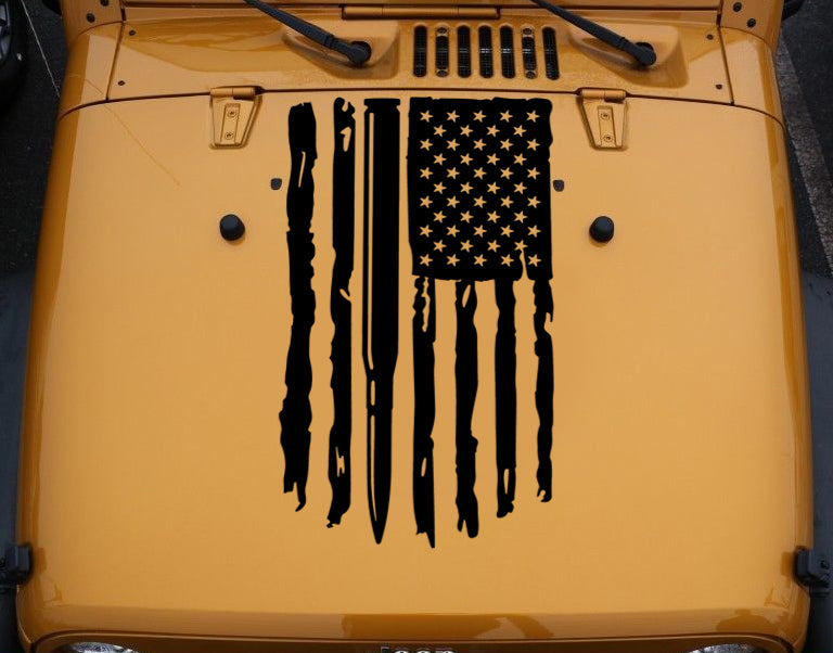 Distressed Flag Hood Decal with Bullet Compatible with all Jeep Wranglers image 0
