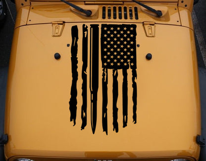 Distressed Flag Hood Decal with Bullet Compatible with all Jeep Wranglers image 0