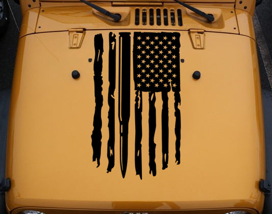 Distressed Flag Hood Decal with Bullet Compatible with all Jeep Wranglers image 0